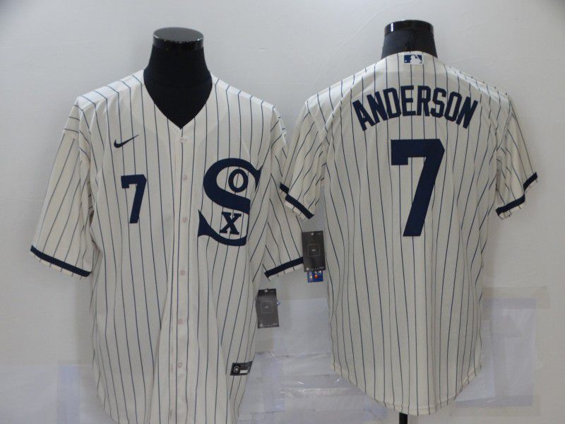 Men Chicago White Sox 7 Anderson Cream stripe Dream version Game Nike 2021 MLB Jerseys
